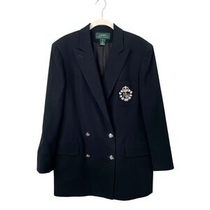 Lauren Ralph Lauren Double breat Crown Crest Logo
Blazer‎ Size 14 Wool Black